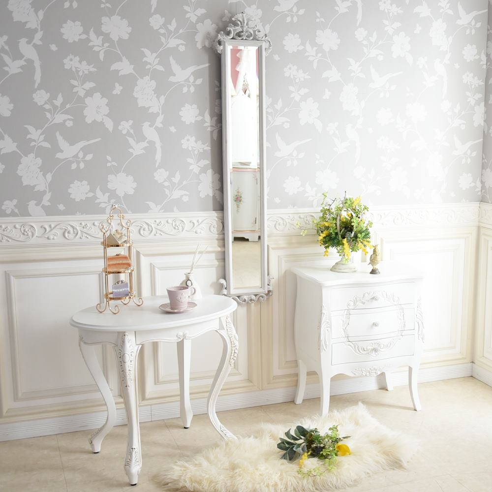 ロココ調 ウォールミラー アンティーク ホワイト 幅27cm 【送料無料