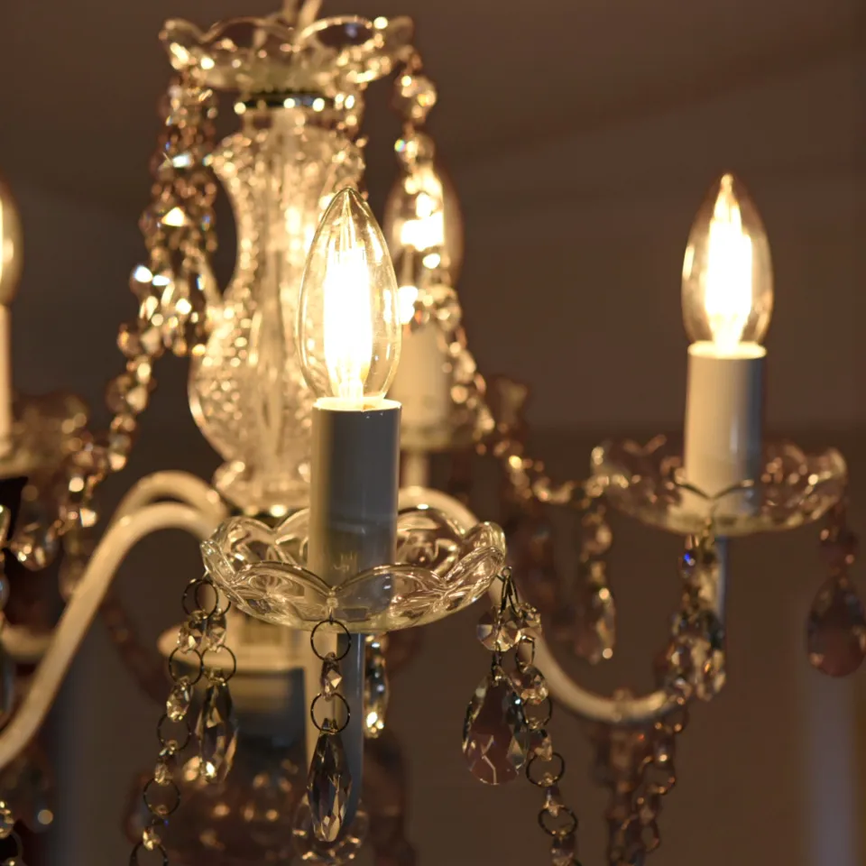 ロココ調 シャンデリア 5灯 ホワイト(白) LED電球付 6畳 天井照明