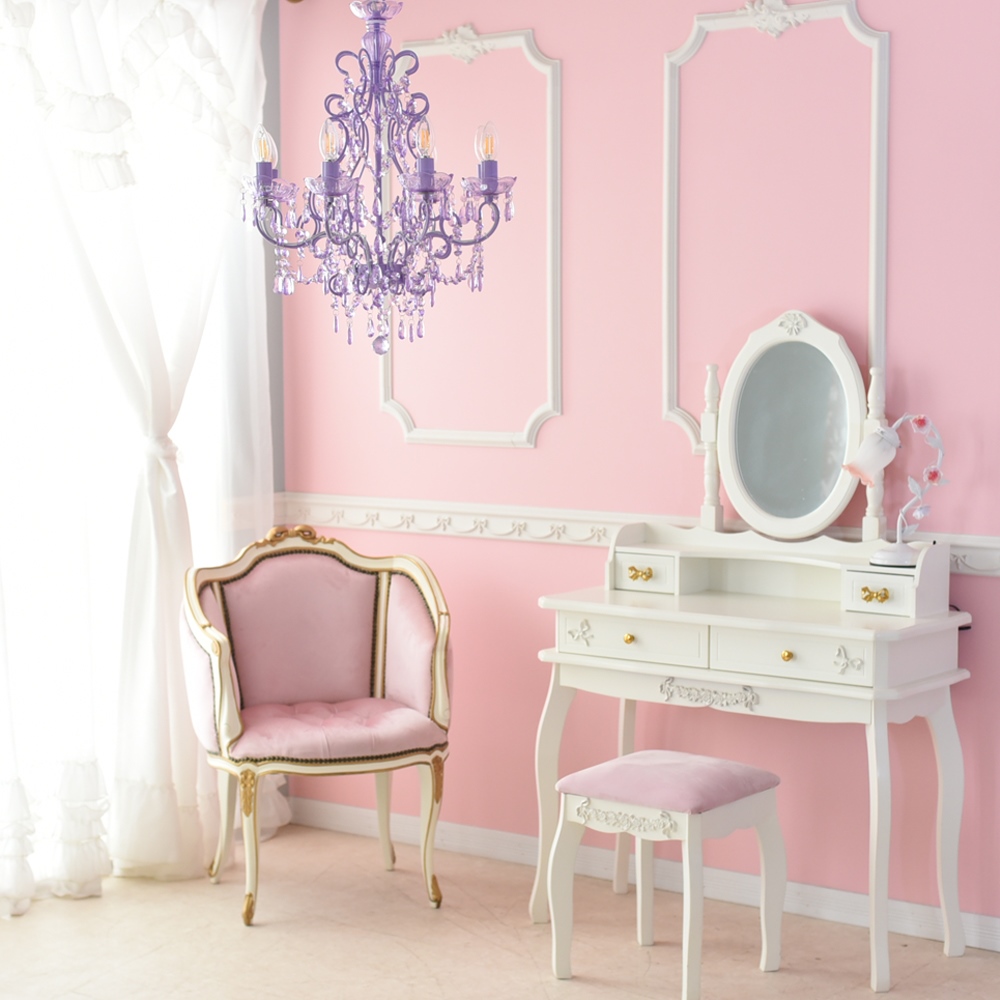 LED電球付 8灯 シャンデリア プリンセスラベンダー 簡単取付 幅66cm