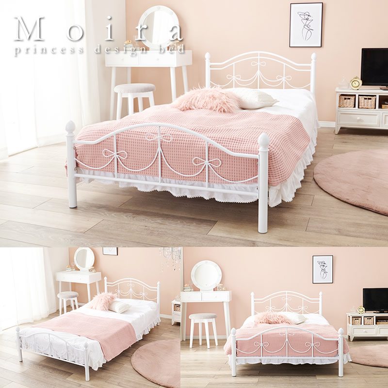 リボンデザイン姫系プリンセスベッド【Moira】 高さ調整付きの激安通販
