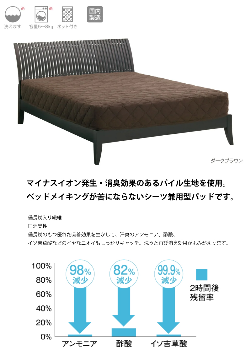 ドリームベッド PD-1002 マイナスイオン BOXスタイルパッド〜寝装品の