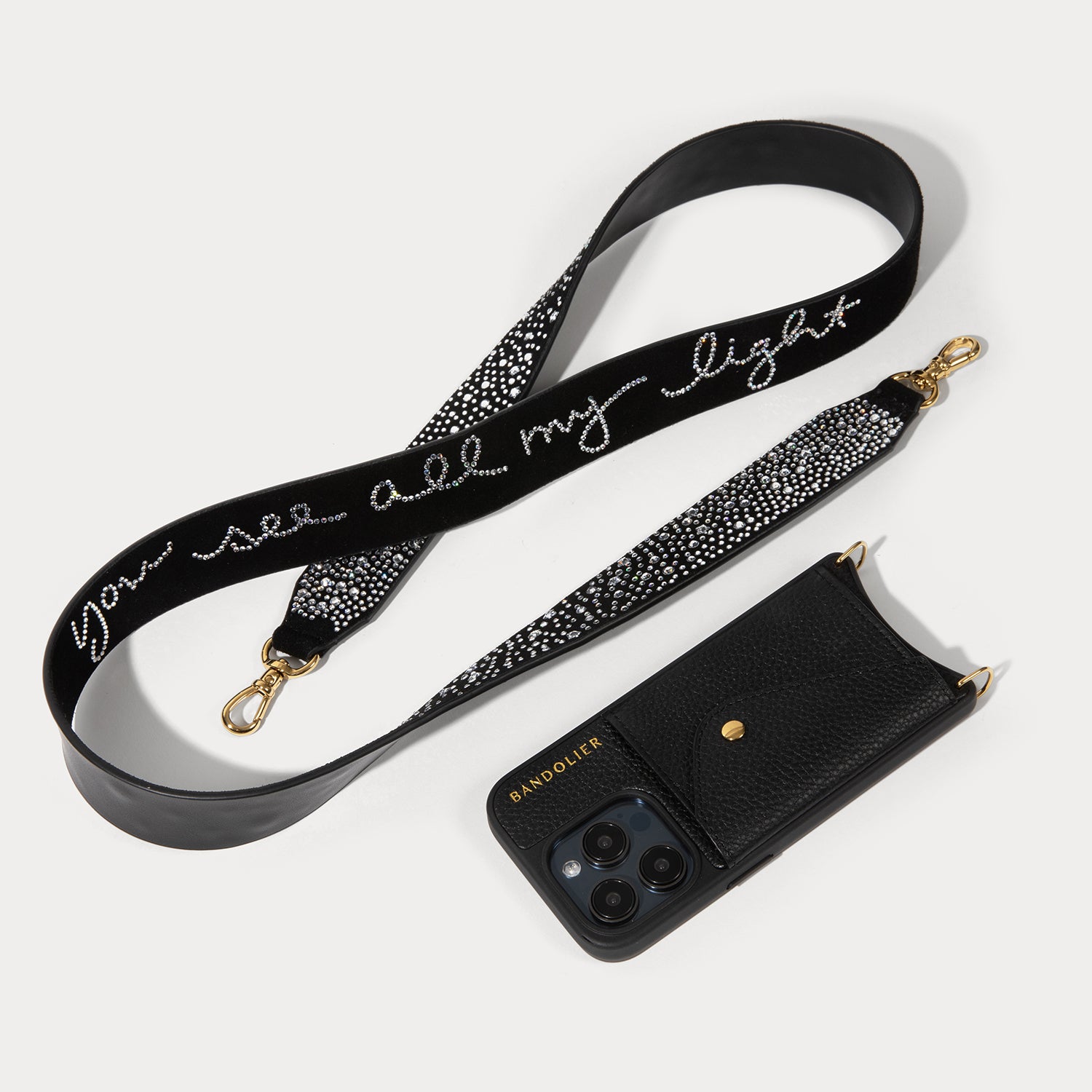 Alanis Rhinestone Crossbody iPhone Case Bandolier - Black/Gold