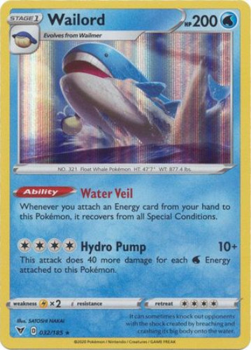 Pokemon Card - S&S: Vivid Voltage 032/185 - WAILORD (holo-foil