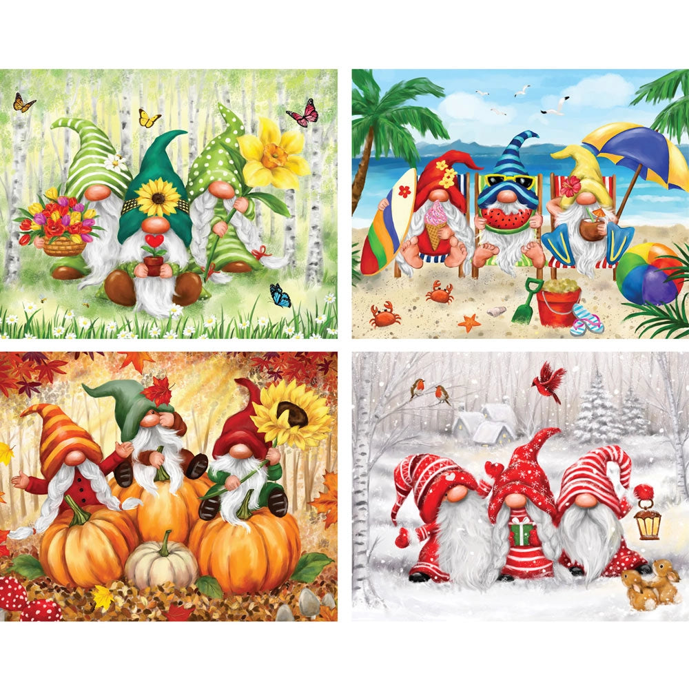 Playful Gnomes: 4-in-1 Multipack Jigsaw Puzzle Set | Bits and Pieces