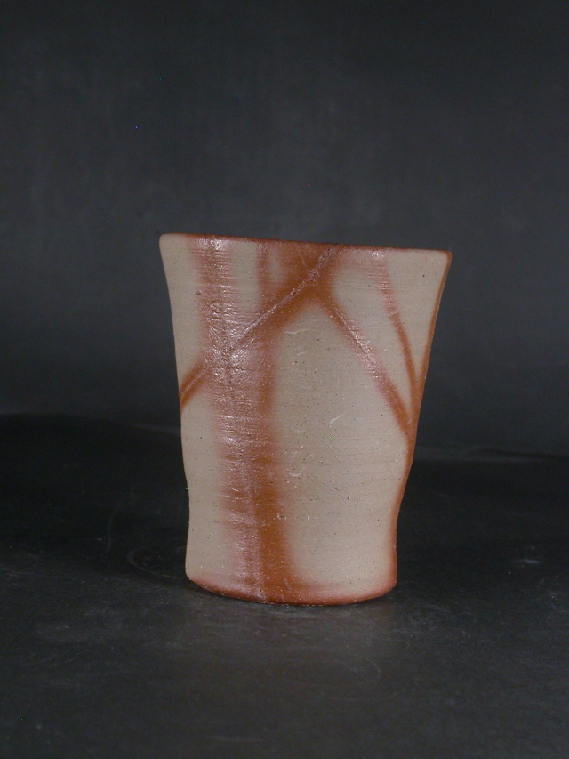 処分品 備前焼 備前焼中堅作家 片岡 聖観 緋襷ビール他グラス2 備前焼