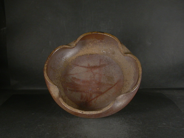 備前焼 登窯 備前焼物故作家 小野田 瑞穂 共箱付き緋襷・黄ゴマ輪花鉢