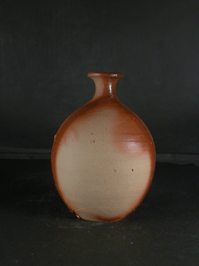 備前焼 備前焼人間国宝 故藤原 啓 四方桟組箱共箱付き緋襷徳利1