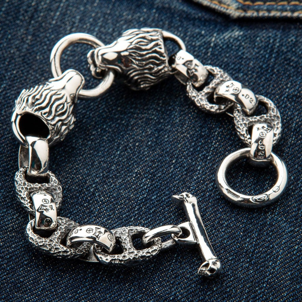 ライオンヘッド スターリングシルバー バイカーブレスレット