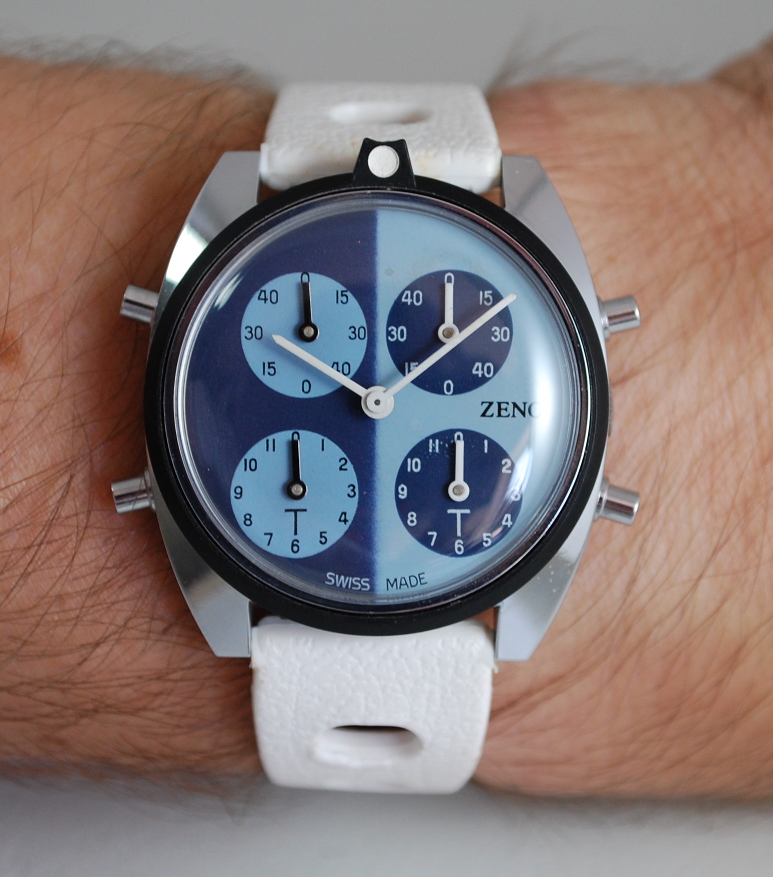 SOLD c1975 Zeno Tennis watch NOS, Blue and Navy dial - Birth Year