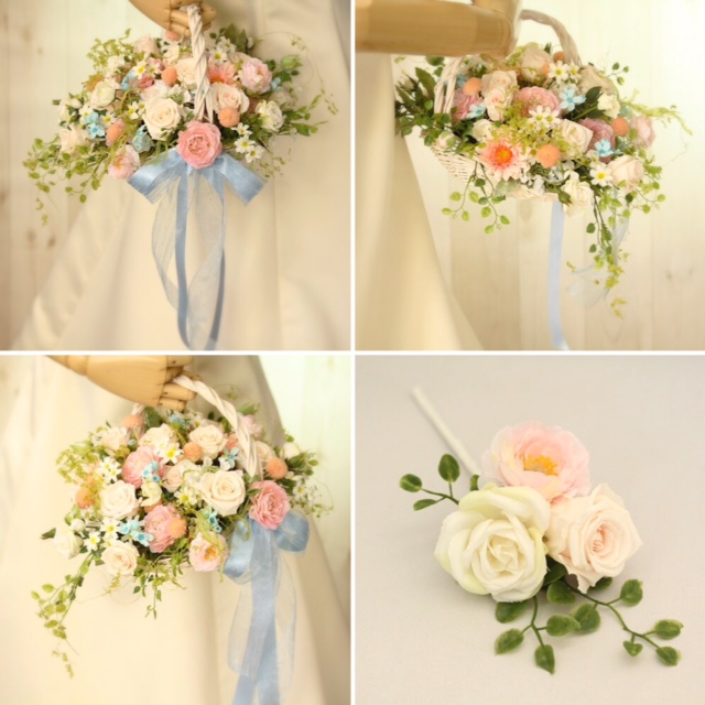 ナチュラルなバスケット・籠ブーケです～ウエディングブーケ専門店