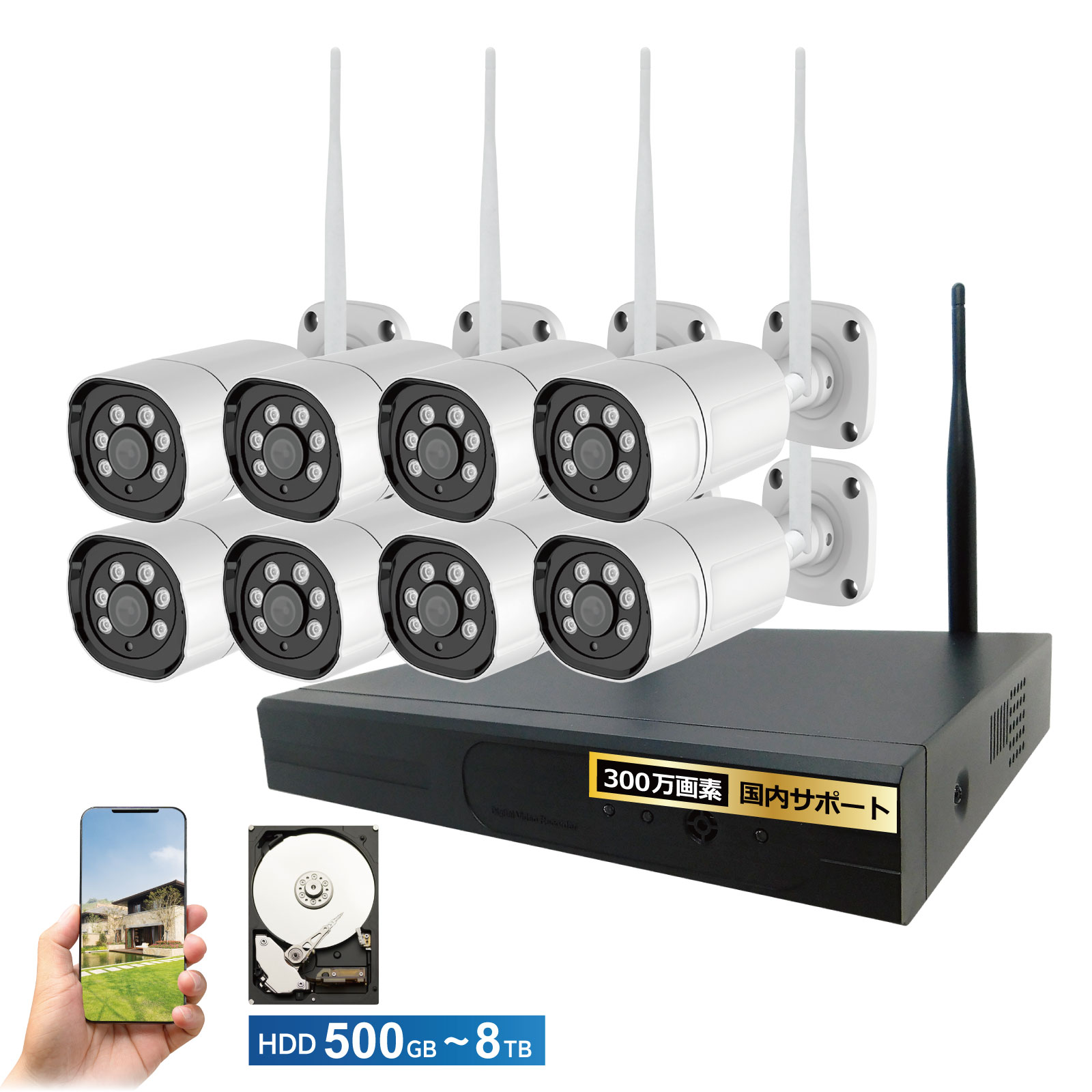 300万画素カメラ8台録画機分離型セット【HDD 8TB】 - 株式会社ブロード