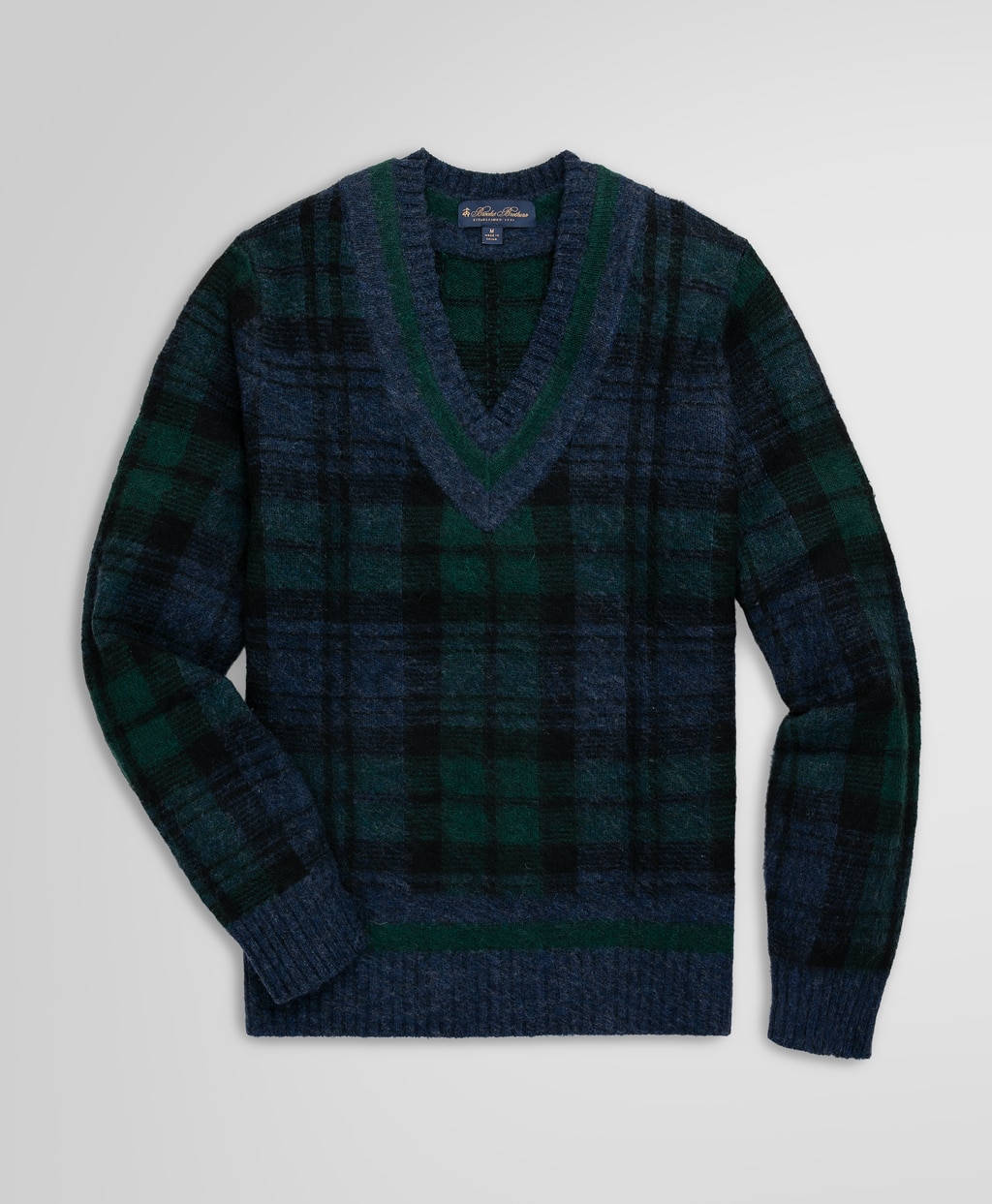 ブラッシュドウール ブラックウォッチ Vネックテニスセーター | Brooks