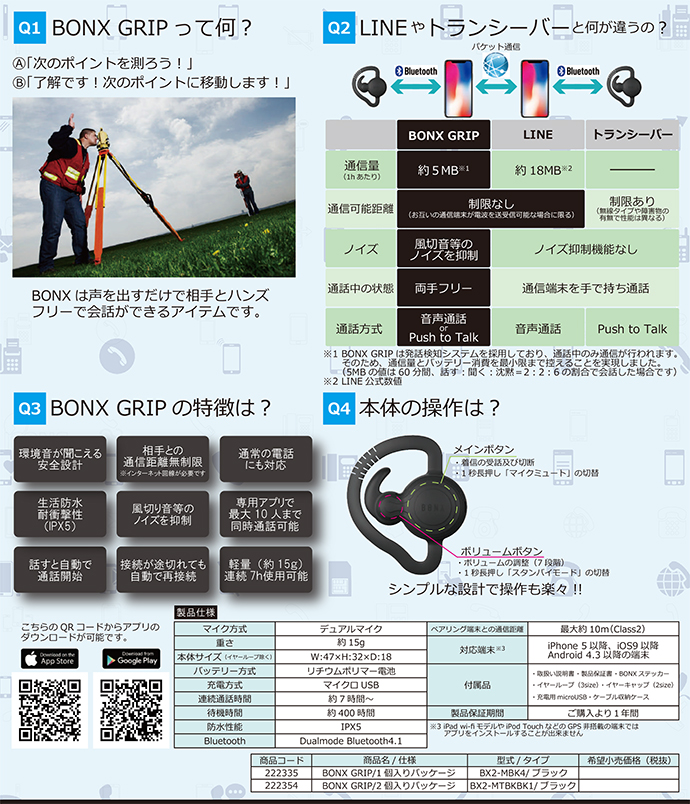 BONX GRIP BX2-MBK4 トランシーバー バッテリー交換済 BONX GRIP