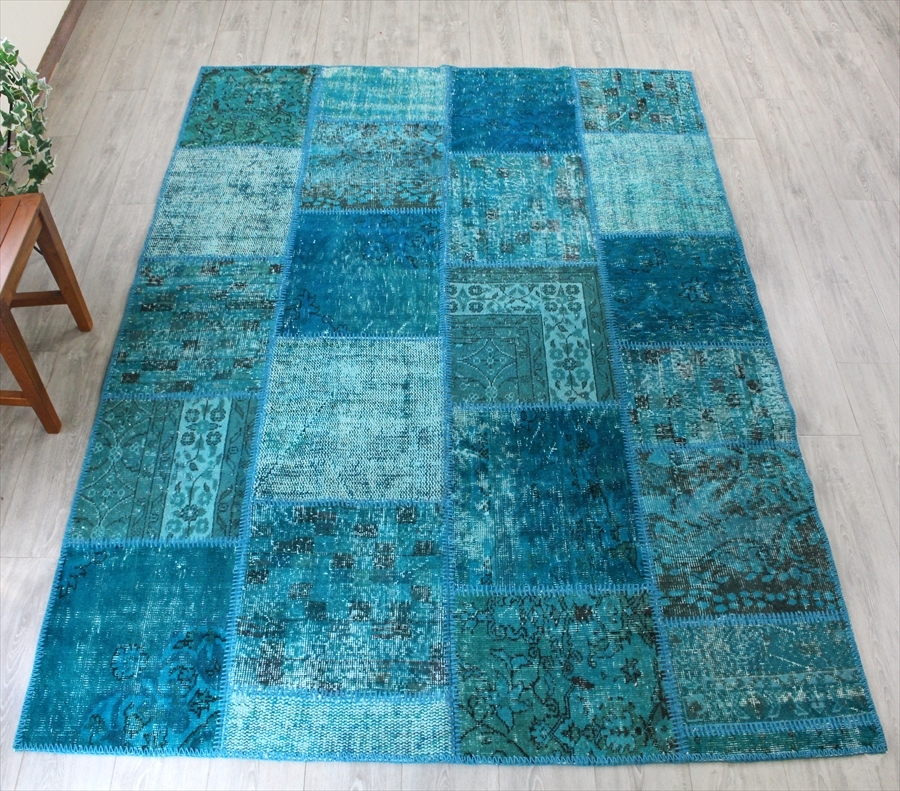 リサイクル・パッチワークラグ243×171cm ブルーグリーン