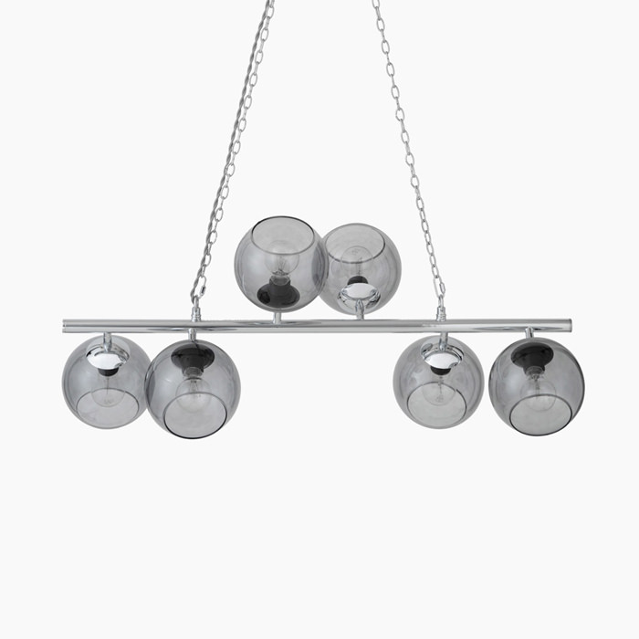 BIARRITZ-GLAY 6灯ペンダントライト・グレーガラス｜シルバー｜照明の