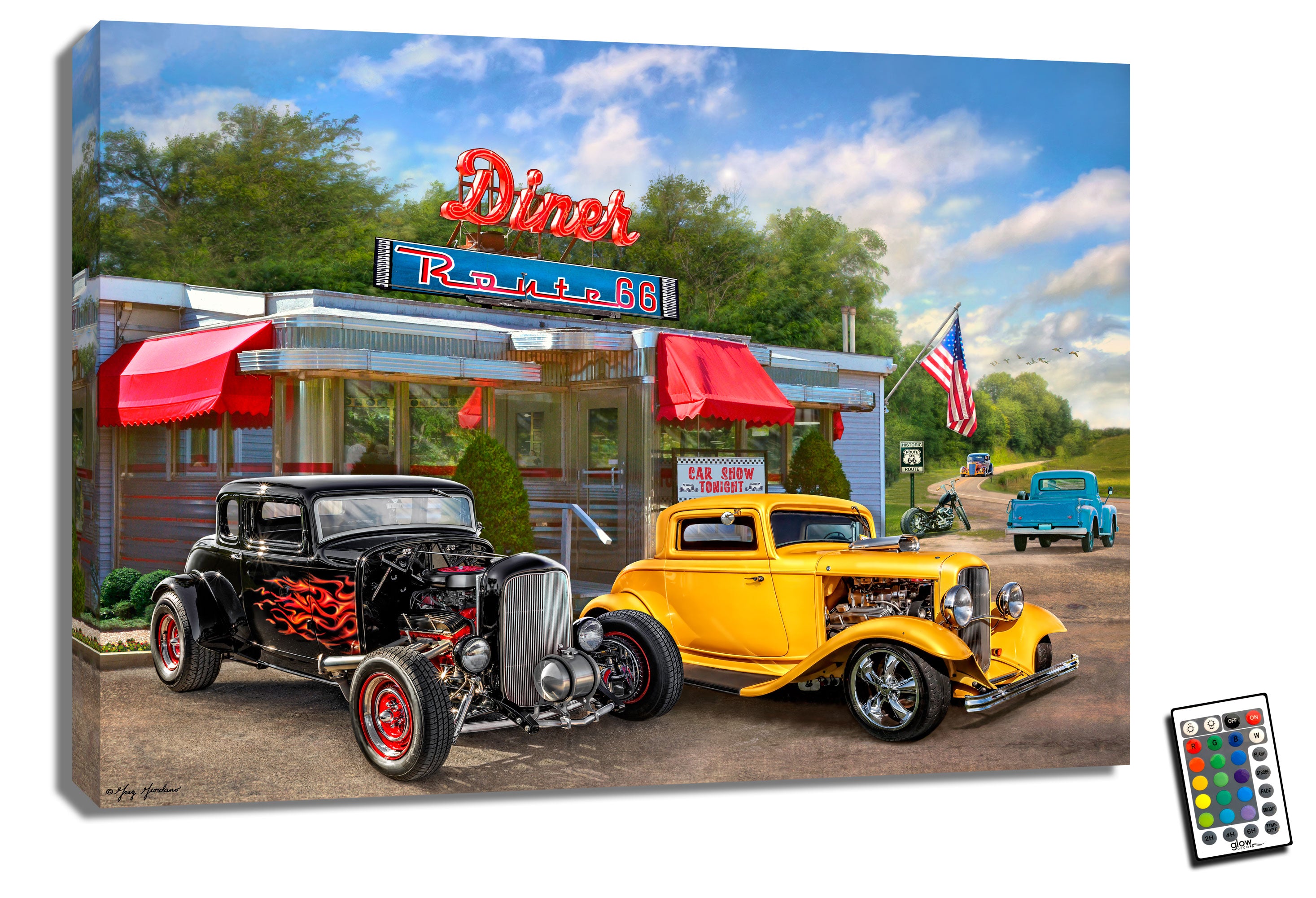 Hot Rods 18x24 Fully Illuminated LED Wall Art | Glow Decor