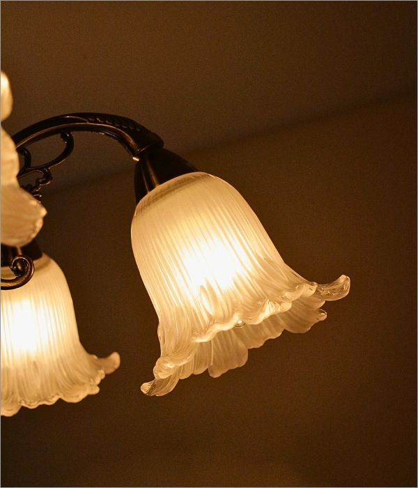 シャンデリア アイアン ガラス おしゃれ 5灯 アンティーク風 花型