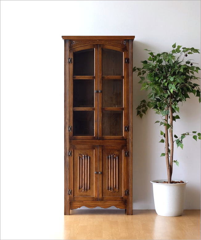 食器棚 カップボード キャビネット ガラス扉付き 木製 アンティーク