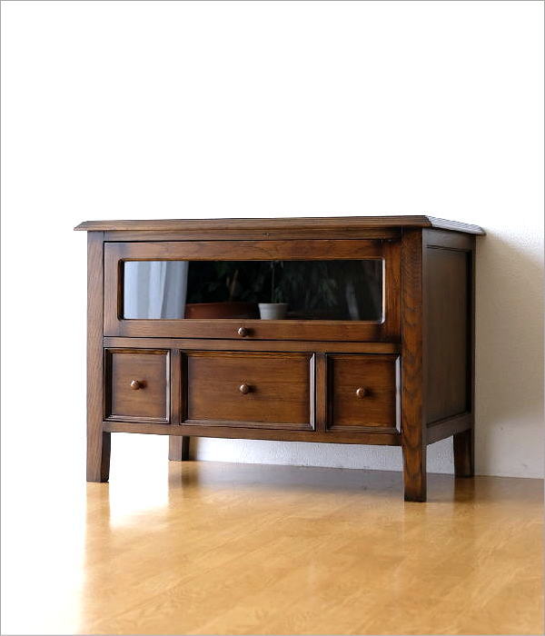 テレビ台 アンティーク 家具 ガラス扉付 木製 無垢材 オークTV