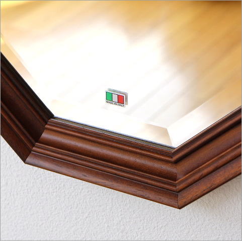 八角鏡 壁掛けミラー ウォールミラー アンティーク クラシック 木製