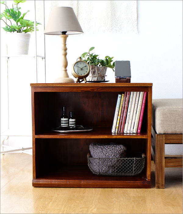 オープンシェルフ 木製 無垢 2段 サイドボード 収納棚 飾り棚