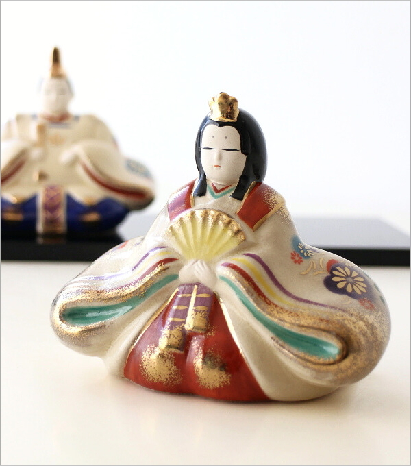 雛人形 ひな祭り 桃の節句 コンパクト 日本製 瀬戸焼 手描き 金彩