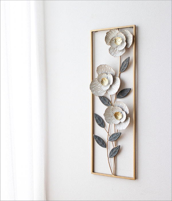 壁飾り アイアン 壁掛け インテリア アートパネル 花 植物 ゴールド 和