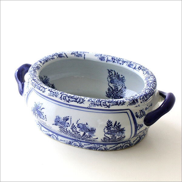 金魚鉢 陶器 おしゃれ 和風 水鉢 メダカ鉢 かわいい レトロ 楕円形