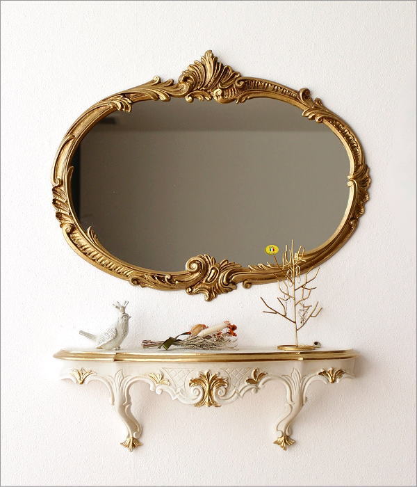 鏡 壁掛け 楕円 ウォールミラー アンティーク ゴールド ロココ調