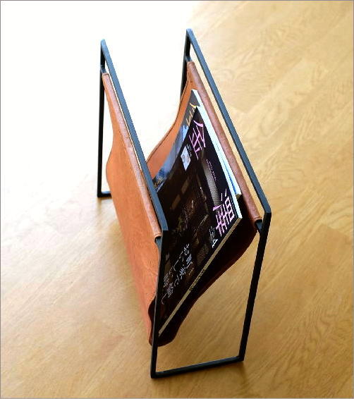 マガジンラック おしゃれ レザー アイアン スリム コンパクト 革製