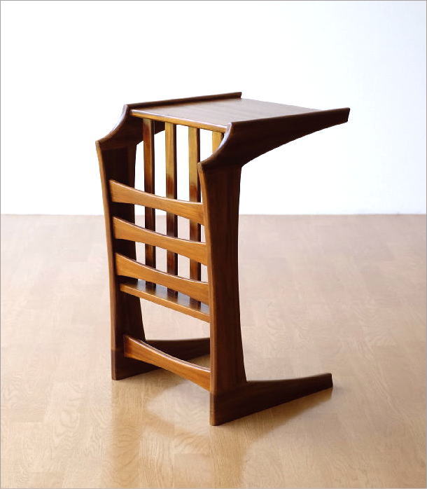 サイドテーブル マガジンラック付き チーク ナチュラル 木製 天然木 コ