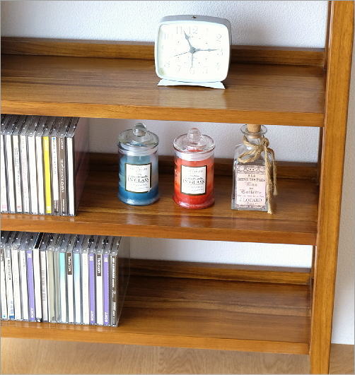 CDラック 文庫本本棚 チーク 無垢材 3段 薄型 スリム チークコンパクト