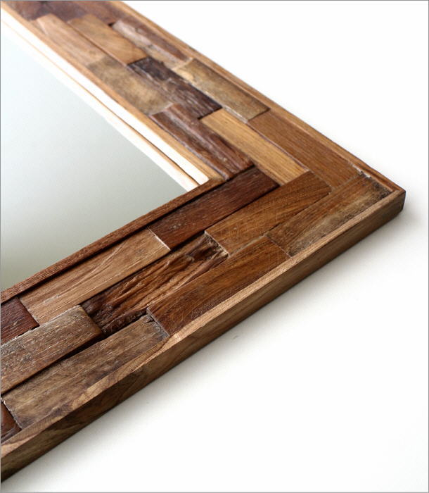 鏡 壁掛けミラー 木製 おしゃれ ウッド 天然木 玄関 ウォールミラー