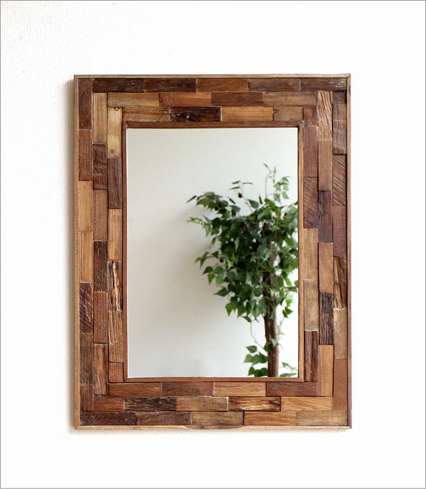 鏡 壁掛けミラー 木製 おしゃれ ウッド 天然木 玄関 ウォールミラー