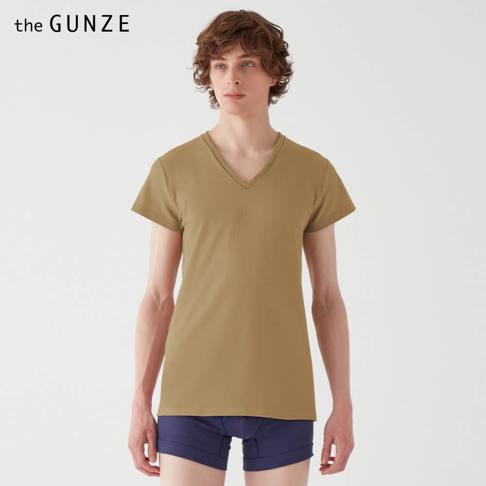 さらっと綿100%メッシュ】汗取りパッド付きVネックTシャツ【SALE