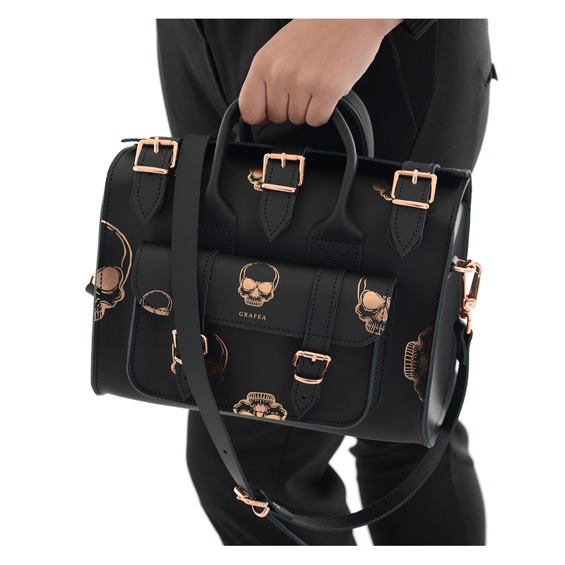 LUNA ROSE GOLD SKULLS- Womens Leather Shoulder Bag – GRAFEA