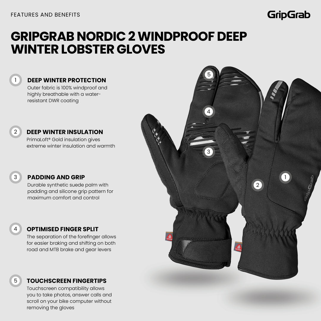 GripGrab Nordic 2 Windproof Deep Winter Lobster Cycling Gloves