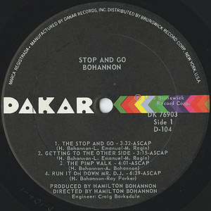 Hamilton Bohannon / Stop and Go(LP) / Dakar 1973 USオリジナル盤 VG