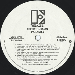 Leroy Hutson / Paradise(LP) promo / Elektra 1982 USオリジナル盤 EX