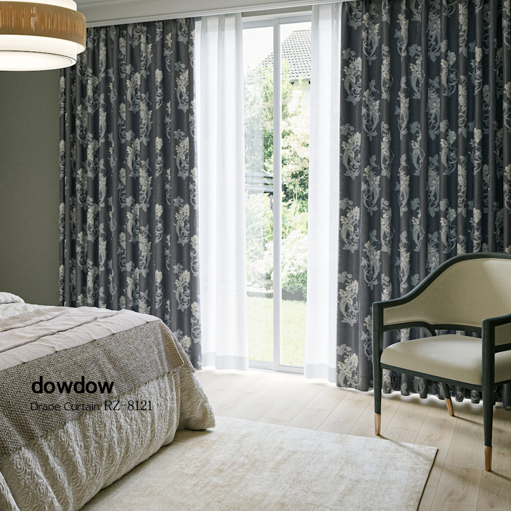 フレンチシック】スタイリッシュな花柄のジャガード織のドレープ