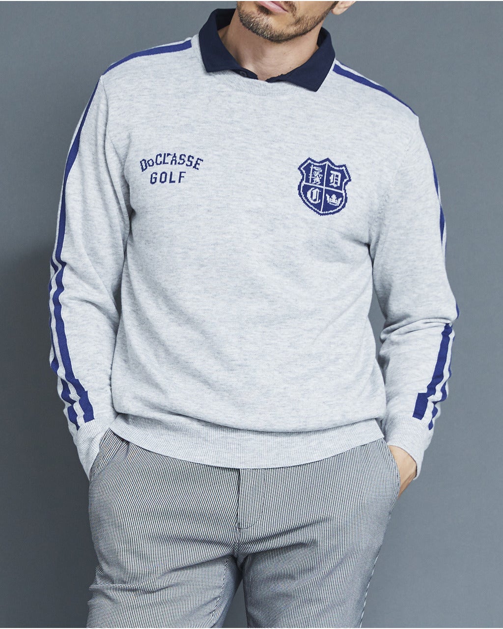 ロゴ防風裏地ニットクルーネック/DoCLASSE