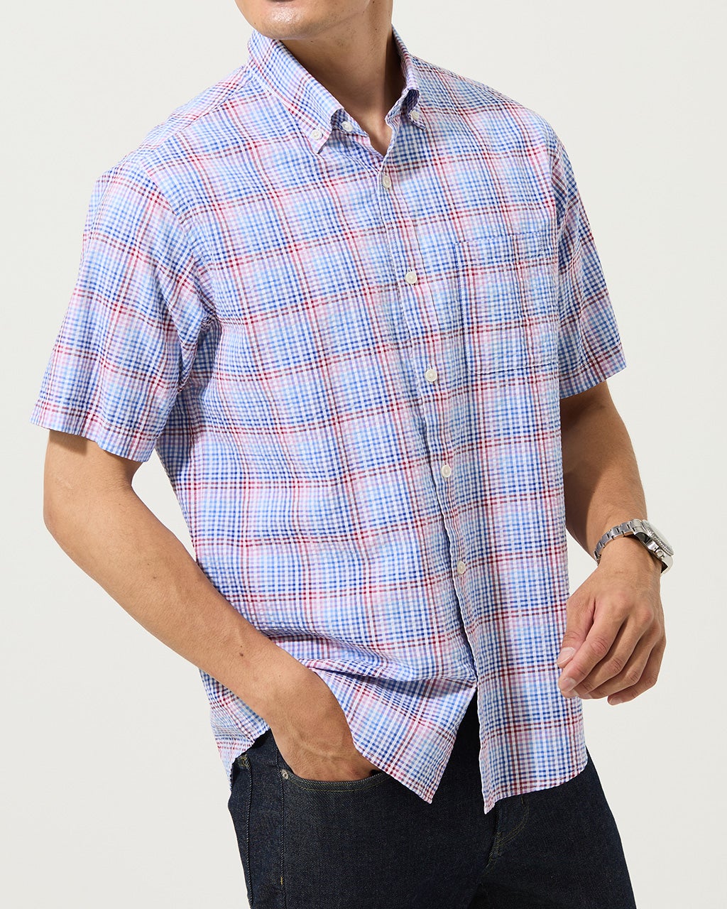 ライトコットン先染めシアサッカー半袖/DoCLASSE