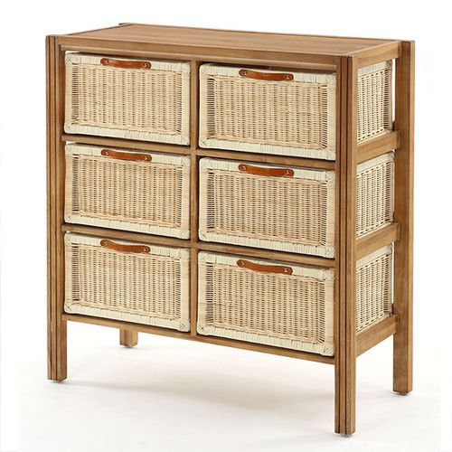 チーク無垢材とラタンのランドリーチェスト G846XP サンフラワーラタン