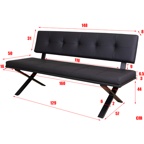 ダイニングベンチ PVC 背付 ブラック Brescia BK ARBOL 椅子 背付