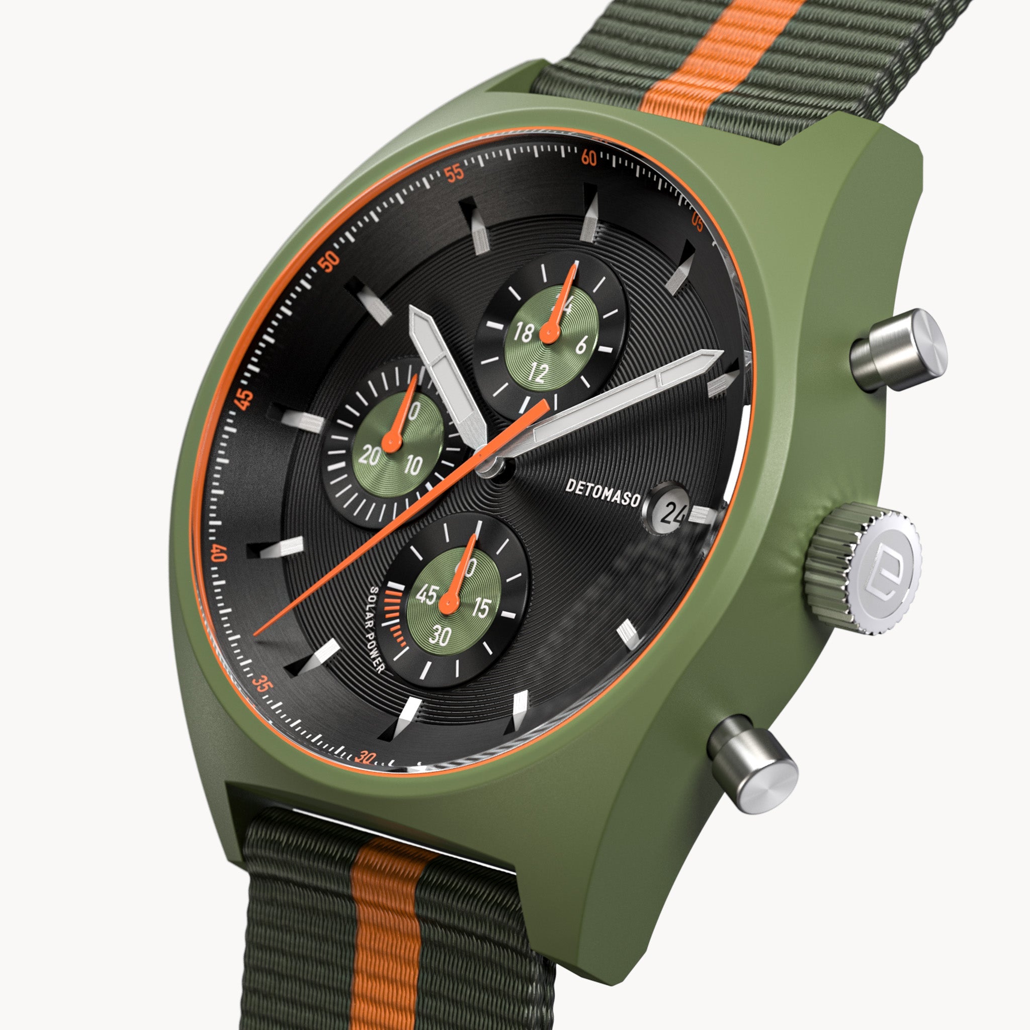 D10 CHRONO SOLAR GREEN BLACK Ocean Plastic Olive Woven – DETOMASO
