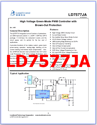 LD7577JA PDF - High Voltage Green-Mode PWM Controller