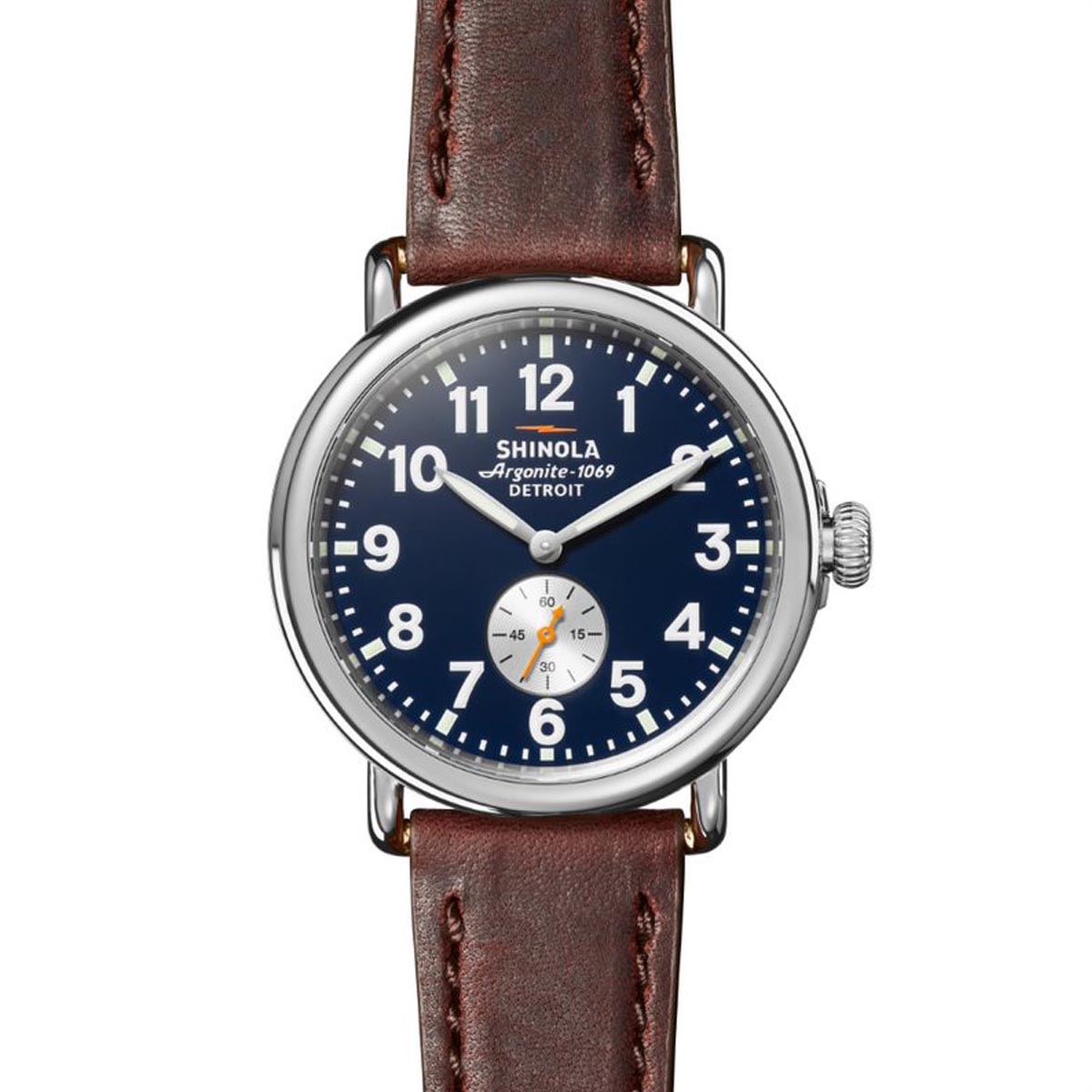 Shinola Runwell Watch with Blue Dial and Brown Leather Strap (41mm