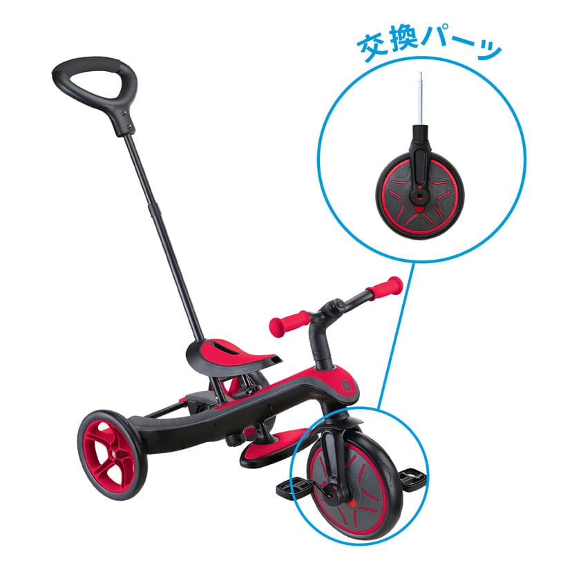 エクスプローラートライク3in1三輪車 & 4in1ベビーカー】前輪/レッド