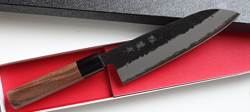 禅鳳作 青紙スーパー鋼 黒打三徳和包丁 17cm