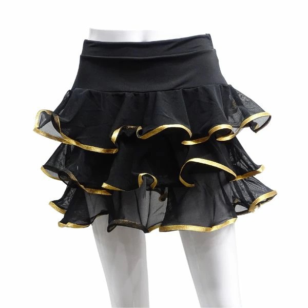 ミニスカート MAX 22-4087 M～L ブラック 段フリル 金ラメ縁取り 社交